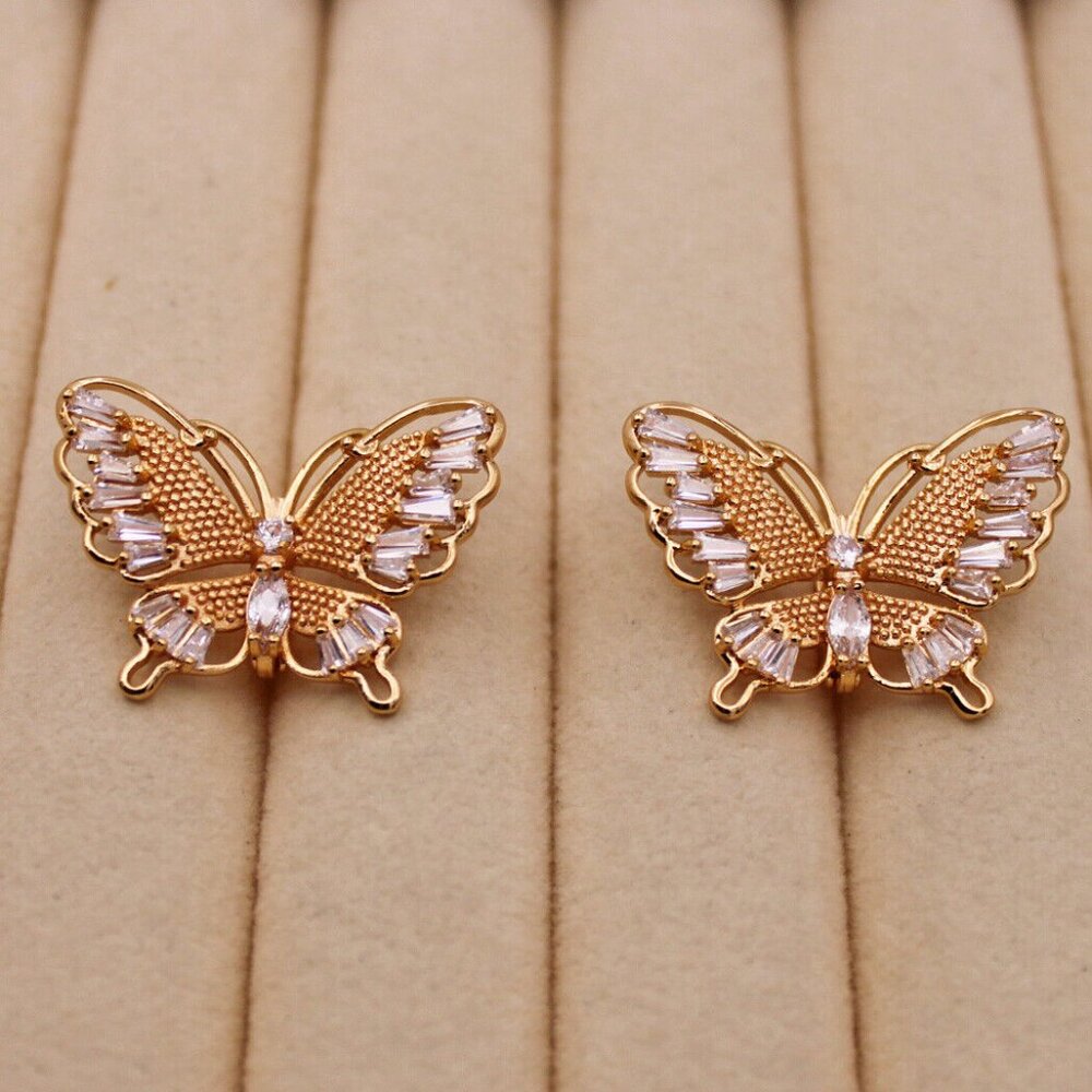 18K Yellow Gold Filled Butterfly White Diamond Zircon Earrings Gorgeous Gift - Picture 6 of 11